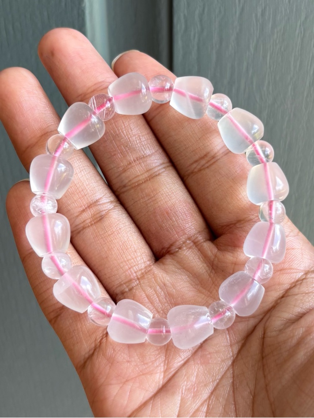Rose Quartz Apple Crystal Bracelet 12.5mm